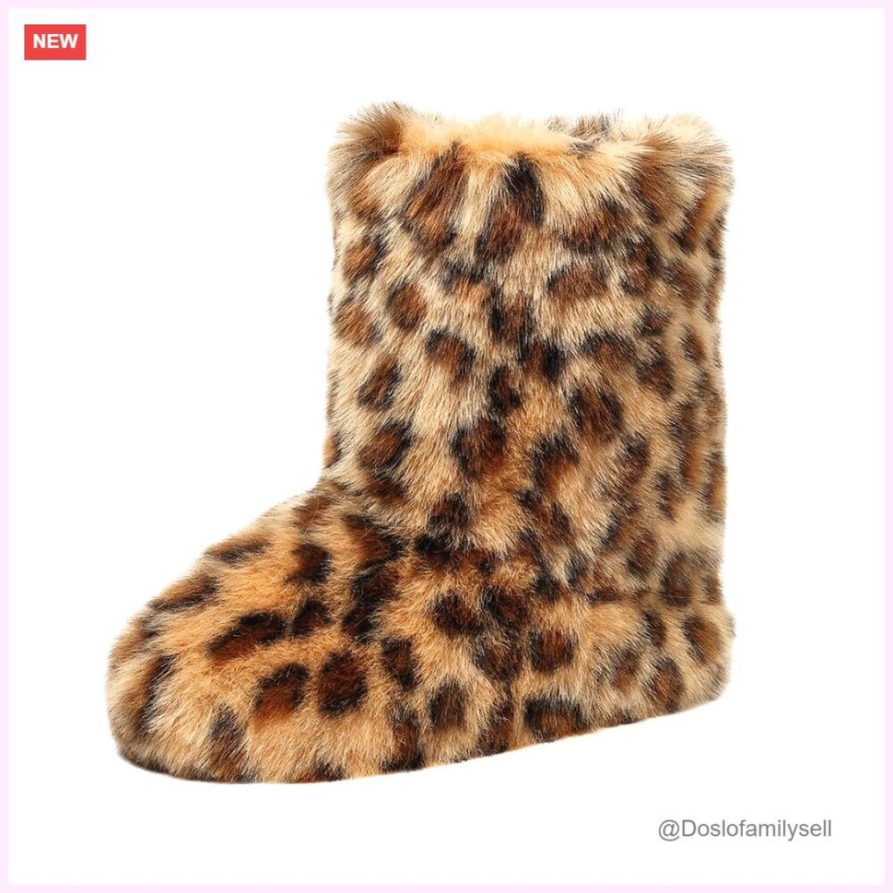Women's Faux Fur Mid-Calf Boots Winter Snow Shoes Warm Puffy Fluffy